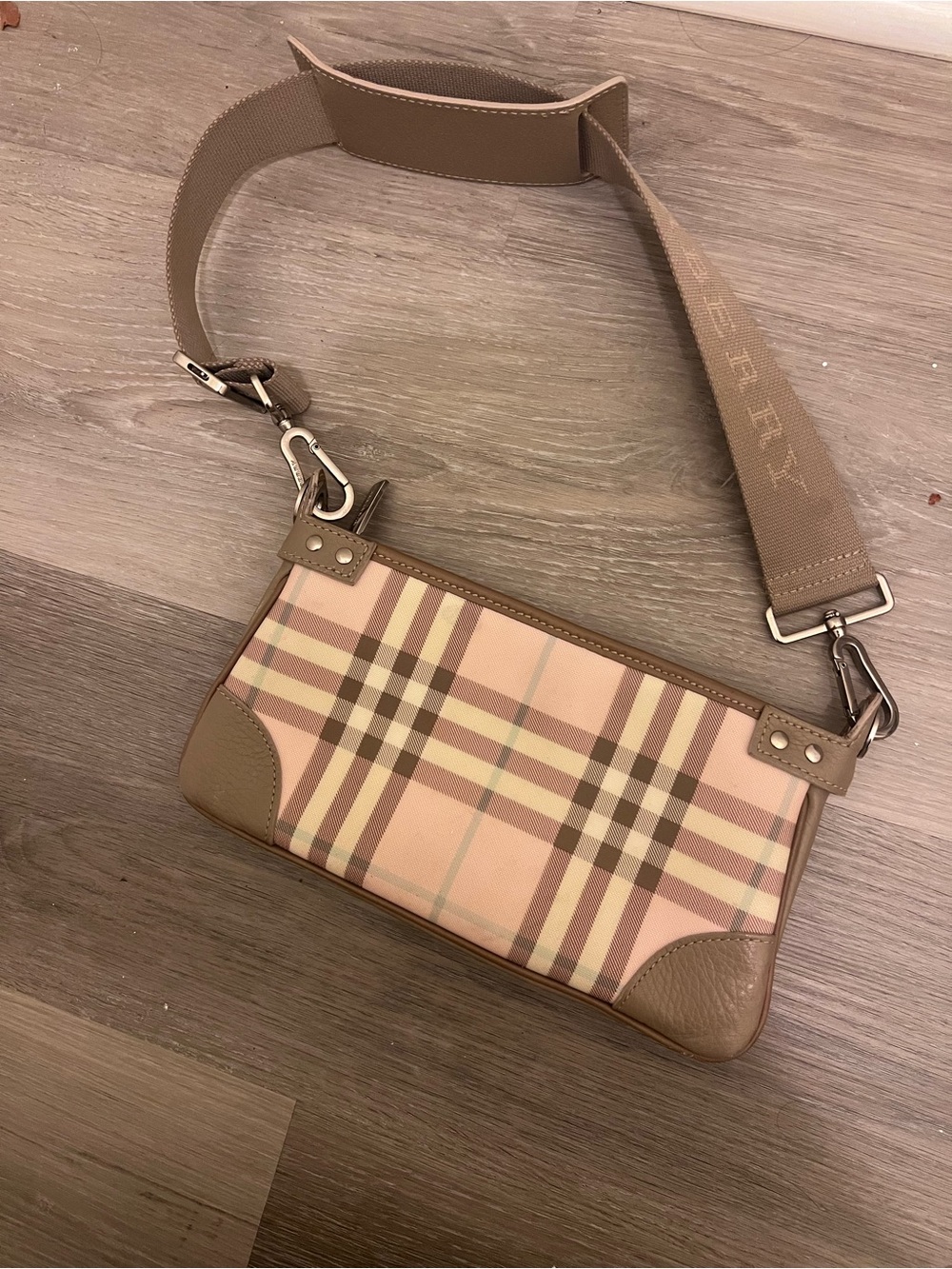 Burberry Pink Plaid Mini Crossbody with Tan Trim